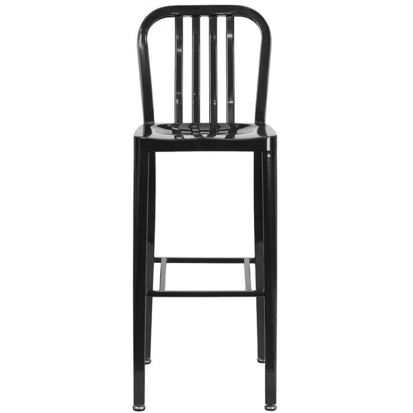 Flash Furniture CH-61200-30-BK-GG 30" Black Metal Indoor / Outdoor Bar Height Stool With Vertical Slat Back 3 Flash Furniture CH-61200-30-BK-GG 30" Black Metal Indoor / Outdoor Bar Height Stool With Vertical Slat Back - Image 3