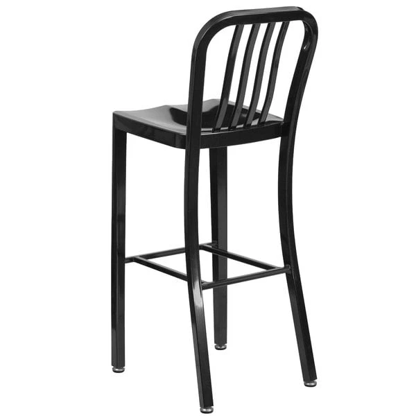 Flash Furniture CH-61200-30-BK-GG 30" Black Metal Indoor / Outdoor Bar Height Stool With Vertical Slat Back 2 Flash Furniture CH-61200-30-BK-GG 30" Black Metal Indoor / Outdoor Bar Height Stool With Vertical Slat Back - Image 2