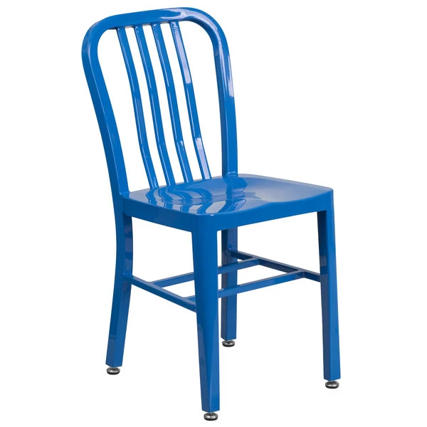 Flash Furniture CH-61200-18-BL-GG Blue Metal Indoor / Outdoor Chair With Vertical Slat Back 1 Flash Furniture CH-61200-18-BL-GG Blue Metal Indoor / Outdoor Chair With Vertical Slat Back