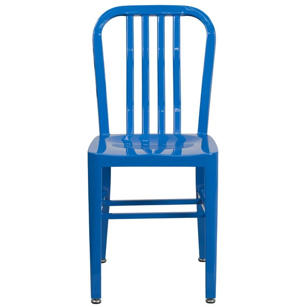Flash Furniture CH-61200-18-BL-GG Blue Metal Indoor / Outdoor Chair With Vertical Slat Back 2 Flash Furniture CH-61200-18-BL-GG Blue Metal Indoor / Outdoor Chair With Vertical Slat Back - Image 2