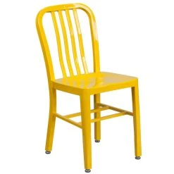 Flash Furniture CH-61200-18-YL-GG Yellow Metal Indoor / Outdoor Chair With Vertical Slat Back