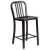 Flash Furniture CH-61200-24-BQ-GG 24" Black-Antique Gold Metal Indoor / Outdoor Counter Height Stool With Vertical Slat Back