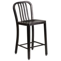Flash Furniture CH-61200-24-BQ-GG 24" Black-Antique Gold Metal Indoor / Outdoor Counter Height Stool With Vertical Slat Back