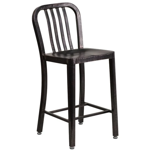 Flash Furniture CH-61200-24-BQ-GG 24" Black-Antique Gold Metal Indoor / Outdoor Counter Height Stool With Vertical Slat Back 1 Flash Furniture CH-61200-24-BQ-GG 24" Black-Antique Gold Metal Indoor / Outdoor Counter Height Stool With Vertical Slat Back