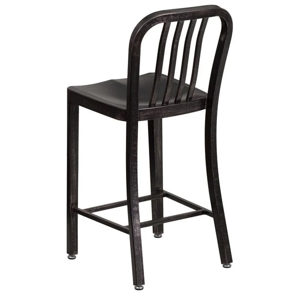 Flash Furniture CH-61200-24-BQ-GG 24" Black-Antique Gold Metal Indoor / Outdoor Counter Height Stool With Vertical Slat Back 2 Flash Furniture CH-61200-24-BQ-GG 24" Black-Antique Gold Metal Indoor / Outdoor Counter Height Stool With Vertical Slat Back - Image 2