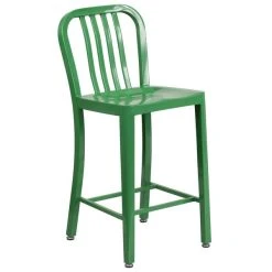 Flash Furniture CH-61200-24-GN-GG 24" Green Metal Indoor / Outdoor Counter Height Stool With Vertical Slat Back