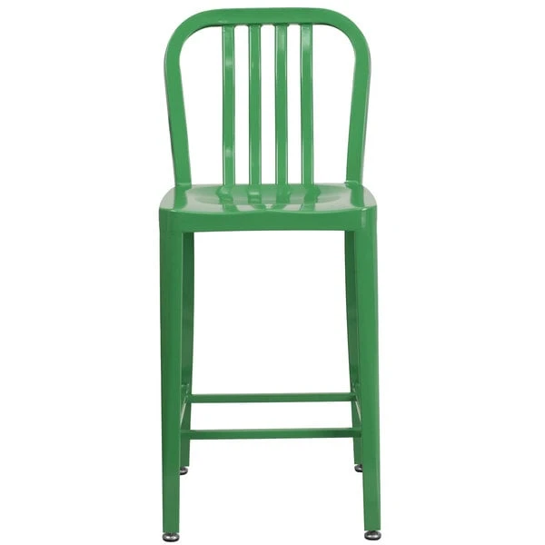 Flash Furniture CH-61200-24-GN-GG 24" Green Metal Indoor / Outdoor Counter Height Stool With Vertical Slat Back 3 Flash Furniture CH-61200-24-GN-GG 24" Green Metal Indoor / Outdoor Counter Height Stool With Vertical Slat Back - Image 3