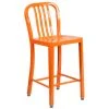 Flash Furniture CH-61200-24-OR-GG 24" Orange Metal Indoor / Outdoor Counter Height Stool With Vertical Slat Back