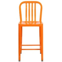 Flash Furniture CH-61200-24-OR-GG 24" Orange Metal Indoor / Outdoor Counter Height Stool With Vertical Slat Back -Zown Shop 1615574