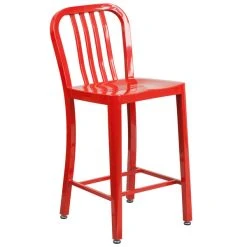 Flash Furniture CH-61200-24-RED-GG 24" Red Metal Indoor / Outdoor Counter Height Stool With Vertical Slat Back