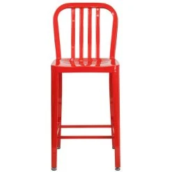 Flash Furniture CH-61200-24-RED-GG 24" Red Metal Indoor / Outdoor Counter Height Stool With Vertical Slat Back -Zown Shop 1615578