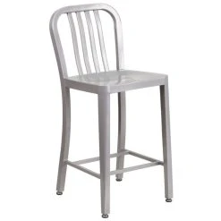 Flash Furniture CH-61200-24-SIL-GG 24" Silver Metal Indoor / Outdoor Counter Height Stool With Vertical Slat Back