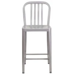 Flash Furniture CH-61200-24-SIL-GG 24" Silver Metal Indoor / Outdoor Counter Height Stool With Vertical Slat Back -Zown Shop 1615585
