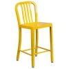 Flash Furniture CH-61200-24-YL-GG 24" Yellow Metal Indoor / Outdoor Counter Height Stool With Vertical Slat Back