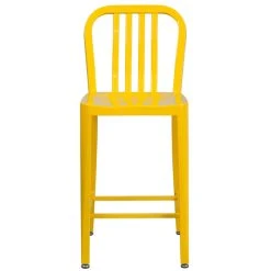 Flash Furniture CH-61200-24-YL-GG 24" Yellow Metal Indoor / Outdoor Counter Height Stool With Vertical Slat Back -Zown Shop 1615590