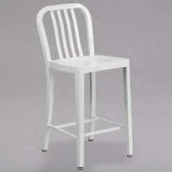 Flash Furniture CH-61200-24-WH-GG 24" White Metal Indoor / Outdoor Counter Height Stool With Vertical Slat Back