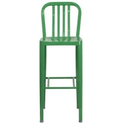 Flash Furniture CH-61200-30-GN-GG 30" Green Metal Indoor / Outdoor Bar Height Stool With Vertical Slat Back -Zown Shop 1615918