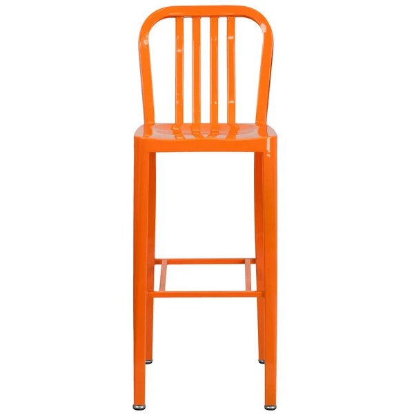 Flash Furniture CH-61200-30-OR-GG 30" Orange Metal Indoor / Outdoor Bar Height Stool With Vertical Slat Back 3 Flash Furniture CH-61200-30-OR-GG 30" Orange Metal Indoor / Outdoor Bar Height Stool With Vertical Slat Back - Image 3
