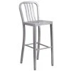 Flash Furniture CH-61200-30-SIL-GG 30" Silver Metal Indoor / Outdoor Bar Height Stool With Vertical Slat Back