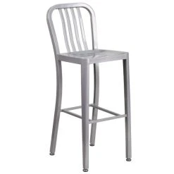 Flash Furniture CH-61200-30-SIL-GG 30" Silver Metal Indoor / Outdoor Bar Height Stool With Vertical Slat Back