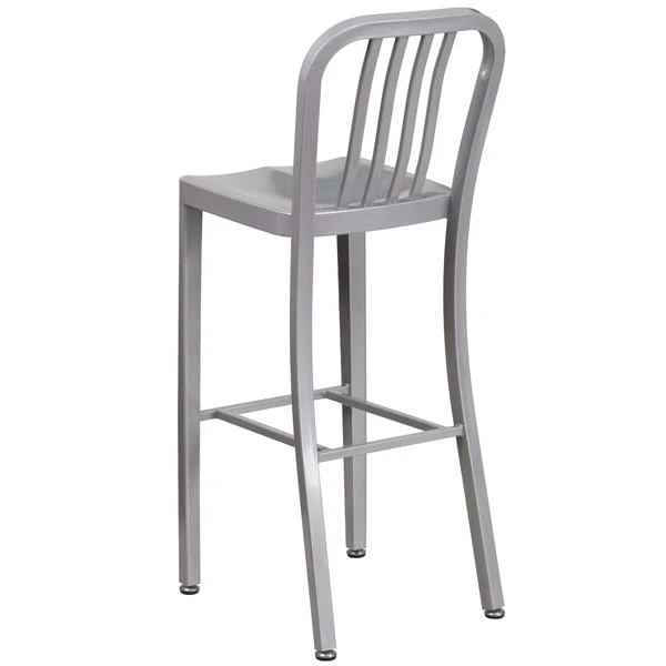 Flash Furniture CH-61200-30-SIL-GG 30" Silver Metal Indoor / Outdoor Bar Height Stool With Vertical Slat Back 2 Flash Furniture CH-61200-30-SIL-GG 30" Silver Metal Indoor / Outdoor Bar Height Stool With Vertical Slat Back - Image 2
