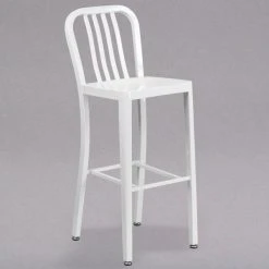 Flash Furniture CH-61200-30-WH-GG 30" White Metal Indoor / Outdoor Bar Height Stool With Vertical Slat Back