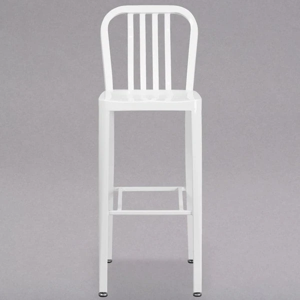 Flash Furniture CH-61200-30-WH-GG 30" White Metal Indoor / Outdoor Bar Height Stool With Vertical Slat Back 3 Flash Furniture CH-61200-30-WH-GG 30" White Metal Indoor / Outdoor Bar Height Stool With Vertical Slat Back - Image 3