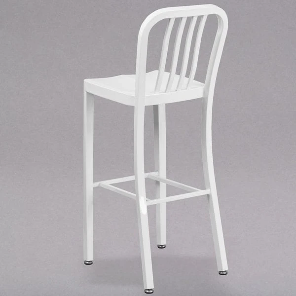 Flash Furniture CH-61200-30-WH-GG 30" White Metal Indoor / Outdoor Bar Height Stool With Vertical Slat Back 2 Flash Furniture CH-61200-30-WH-GG 30" White Metal Indoor / Outdoor Bar Height Stool With Vertical Slat Back - Image 2