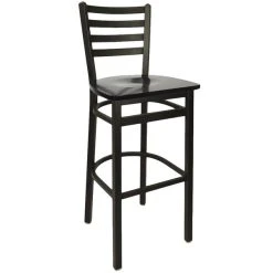 BFM Seating Lima Metal Ladder Back Barstool With Black Wooden Seat