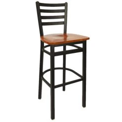 BFM Seating Lima Metal Ladder Back Barstool With Cherry Wooden Seat