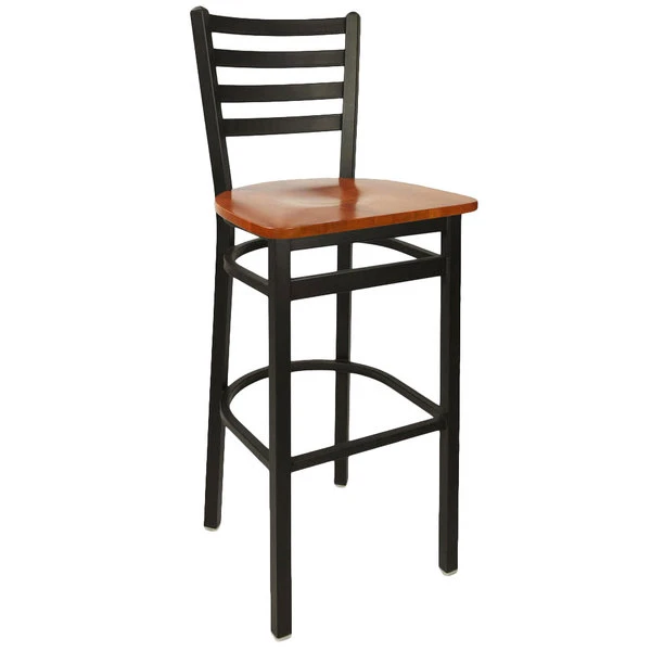 BFM Seating Lima Metal Ladder Back Barstool With Cherry Wooden Seat 1 BFM Seating Lima Metal Ladder Back Barstool With Cherry Wooden Seat