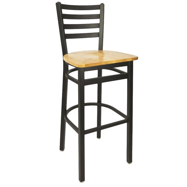 BFM Seating Lima Metal Ladder Back Barstool With Natural Wooden Seat 1 BFM Seating Lima Metal Ladder Back Barstool With Natural Wooden Seat