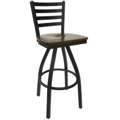 BFM Seating Lima Sand Black Steel Bar Height Chair With Walnut Wood Swivel Seat