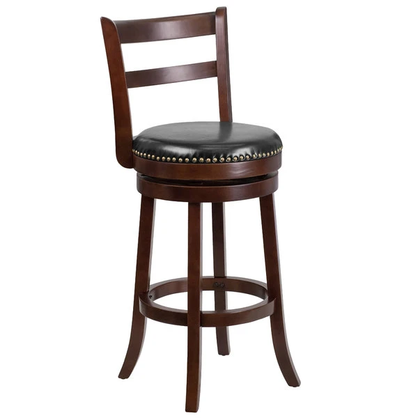 Flash Furniture TA-16029-CA-GG Cappuccino Wood Bar Height Ladder Back Stool With Black Leather Swivel Seat 1 Flash Furniture TA-16029-CA-GG Cappuccino Wood Bar Height Ladder Back Stool With Black Leather Swivel Seat