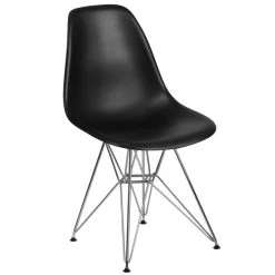 Flash Furniture FH-130-CPP1-BK-GG Elon Series Black Plastic Accent Side Chair With Chrome Base