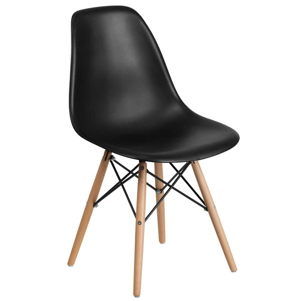 Flash Furniture FH-130-DPP-BK-GG Elon Series Black Plastic Accent Side Chair With Wood Base 1 Flash Furniture FH-130-DPP-BK-GG Elon Series Black Plastic Accent Side Chair With Wood Base