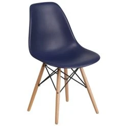 Flash Furniture FH-130-DPP-NY-GG Elon Series Navy Plastic Accent Side Chair With Wood Base