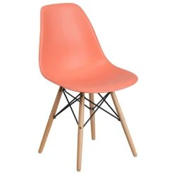 Flash Furniture FH-130-DPP-PE-GG Elon Series Peach Plastic Accent Side Chair With Wood Base