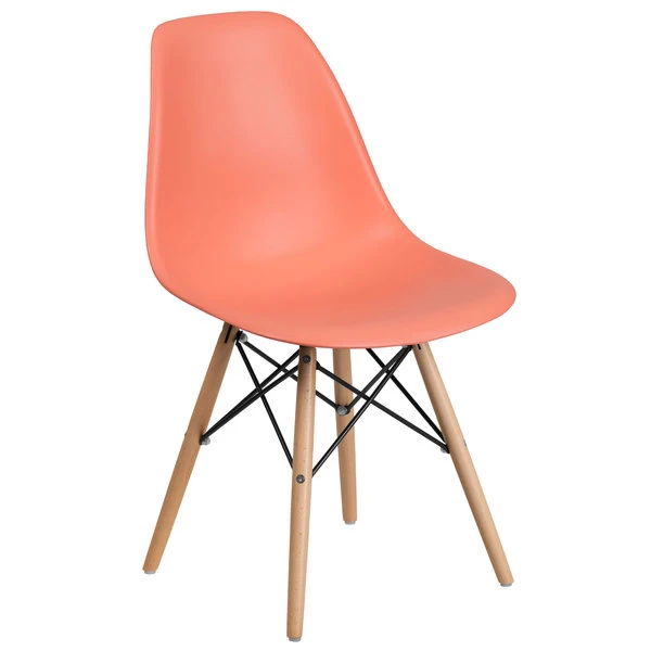 Flash Furniture FH-130-DPP-PE-GG Elon Series Peach Plastic Accent Side Chair With Wood Base 1 Flash Furniture FH-130-DPP-PE-GG Elon Series Peach Plastic Accent Side Chair With Wood Base