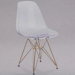 Flash Furniture FH-130-CPC1-GG Elon Series Ghost Plastic Accent Side Chair With Gold Metal Base