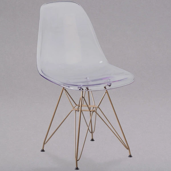 Flash Furniture FH-130-CPC1-GG Elon Series Ghost Plastic Accent Side Chair With Gold Metal Base 1 Flash Furniture FH-130-CPC1-GG Elon Series Ghost Plastic Accent Side Chair With Gold Metal Base