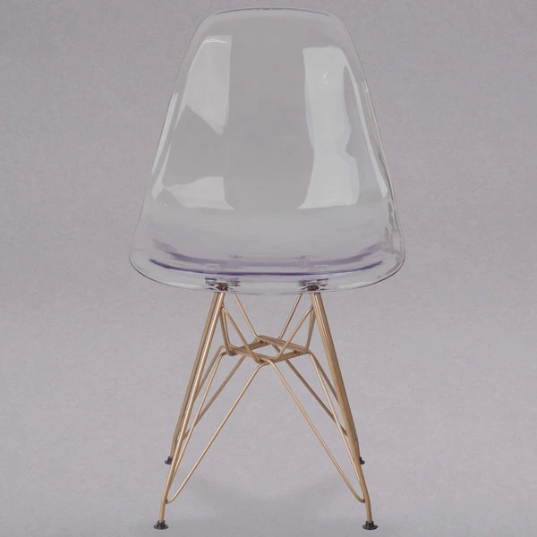 Flash Furniture FH-130-CPC1-GG Elon Series Ghost Plastic Accent Side Chair With Gold Metal Base 2 Flash Furniture FH-130-CPC1-GG Elon Series Ghost Plastic Accent Side Chair With Gold Metal Base - Image 2