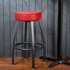 Lancaster Table & Seating Black Backless Barstool With Red Swivel Upholstered Seat