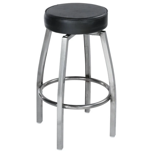 Lancaster Table & Seating Clear Coat Backless Barstool With Black Swivel Upholstered Seat 2 Lancaster Table & Seating Clear Coat Backless Barstool With Black Swivel Upholstered Seat - Image 2
