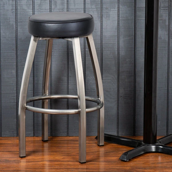 Lancaster Table & Seating Clear Coat Backless Barstool With Black Swivel Upholstered Seat 1 Lancaster Table & Seating Clear Coat Backless Barstool With Black Swivel Upholstered Seat