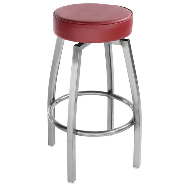 Lancaster Table & Seating Clear Coat Backless Barstool With Crimson Swivel Upholstered Seat 2 Lancaster Table & Seating Clear Coat Backless Barstool With Crimson Swivel Upholstered Seat - Image 2