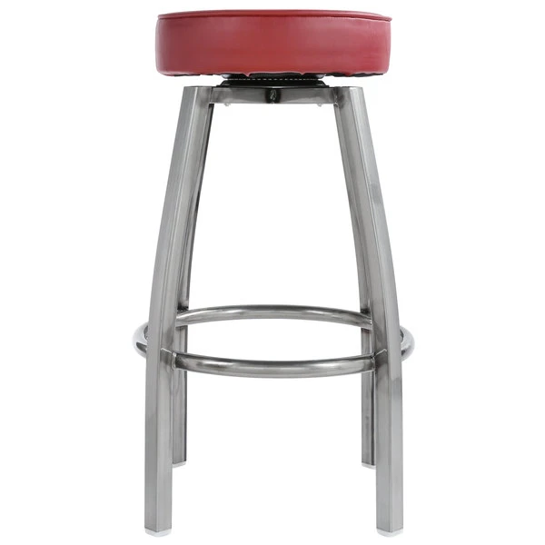 Lancaster Table & Seating Clear Coat Backless Barstool With Crimson Swivel Upholstered Seat 3 Lancaster Table & Seating Clear Coat Backless Barstool With Crimson Swivel Upholstered Seat - Image 3