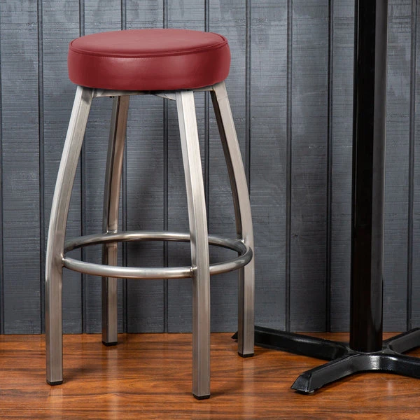 Lancaster Table & Seating Clear Coat Backless Barstool With Crimson Swivel Upholstered Seat 1 Lancaster Table & Seating Clear Coat Backless Barstool With Crimson Swivel Upholstered Seat