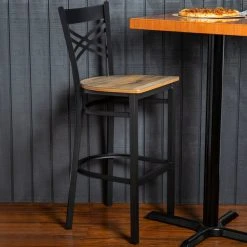 Lancaster Table & Seating Black Finish Cross Back Bar Stool With Driftwood Seat