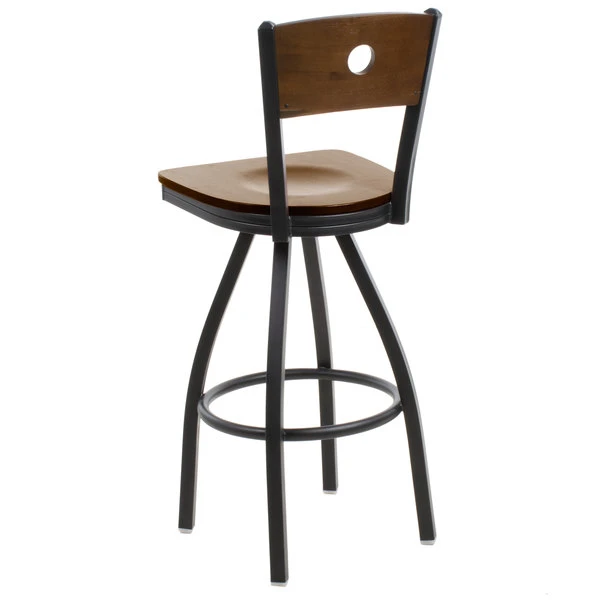 BFM Seating Darby Sand Black Metal Bar Height Chair With Walnut Wooden Back And Swivel Seat 2 BFM Seating Darby Sand Black Metal Bar Height Chair With Walnut Wooden Back And Swivel Seat - Image 2